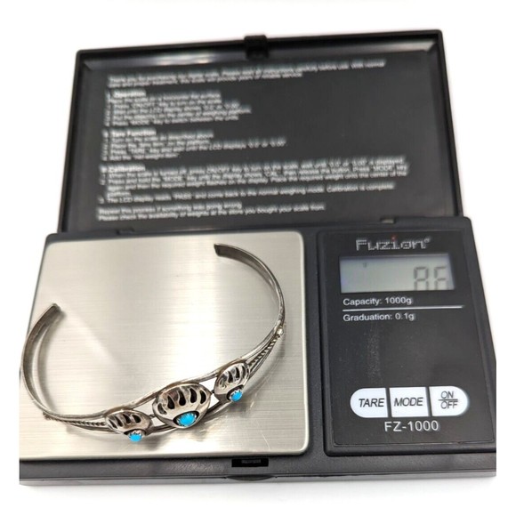 Vintage Navajo Native American Sterling Silver Turquoise Bear Claw Cuff Bracelet - Picture 11 of 14